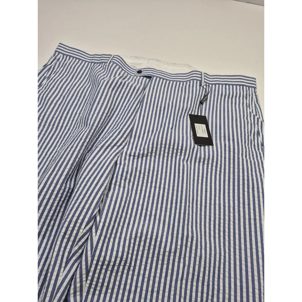 Inserch Suit Mens 54 Blue 100% Cotton Stripe Seersucker 2 Piece 48x36 NWT